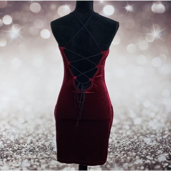 NWT XL Sexy Merlot Velour Velvet Strappy Mini Dress - Picture 5 of 10